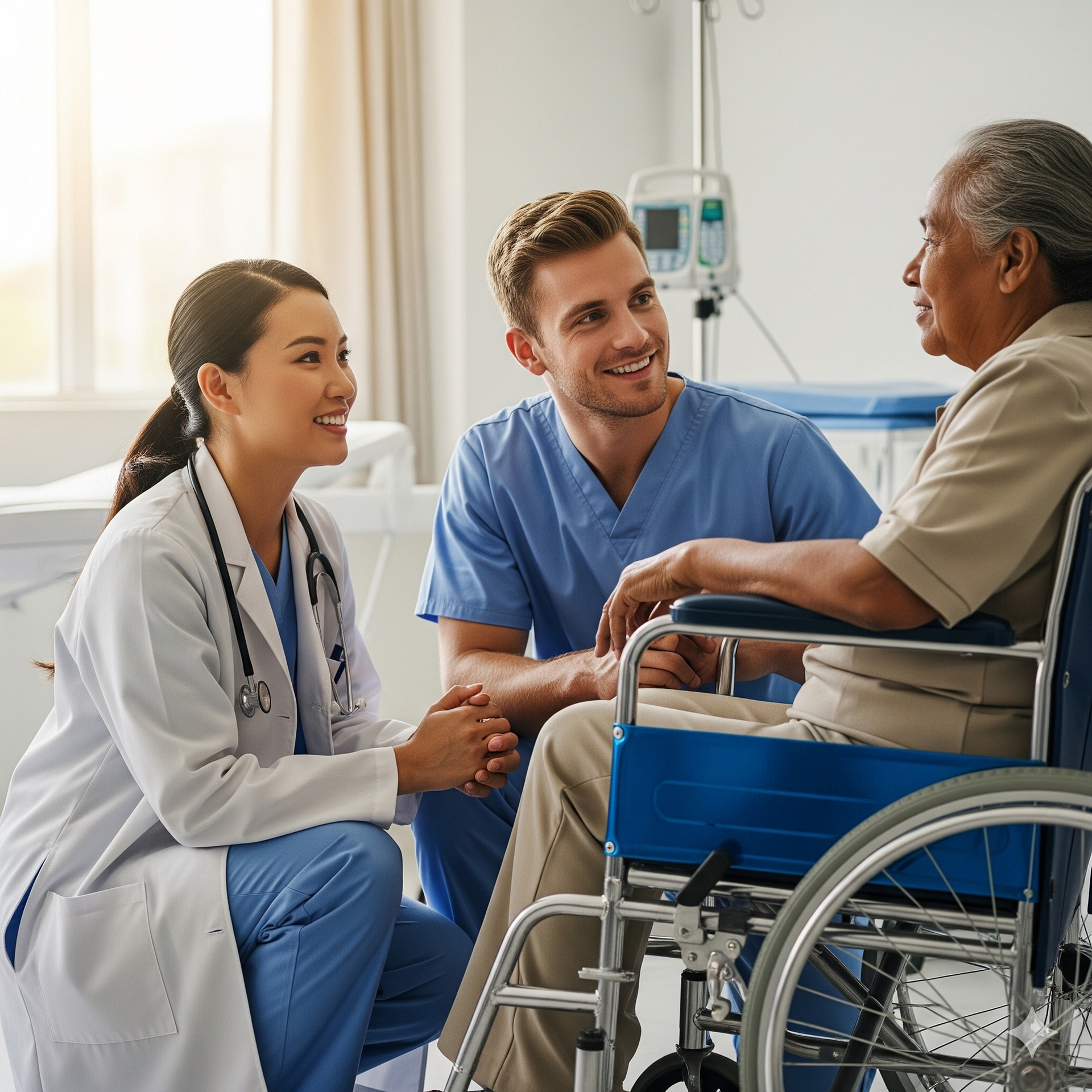Doctor walking through a hospital corridor